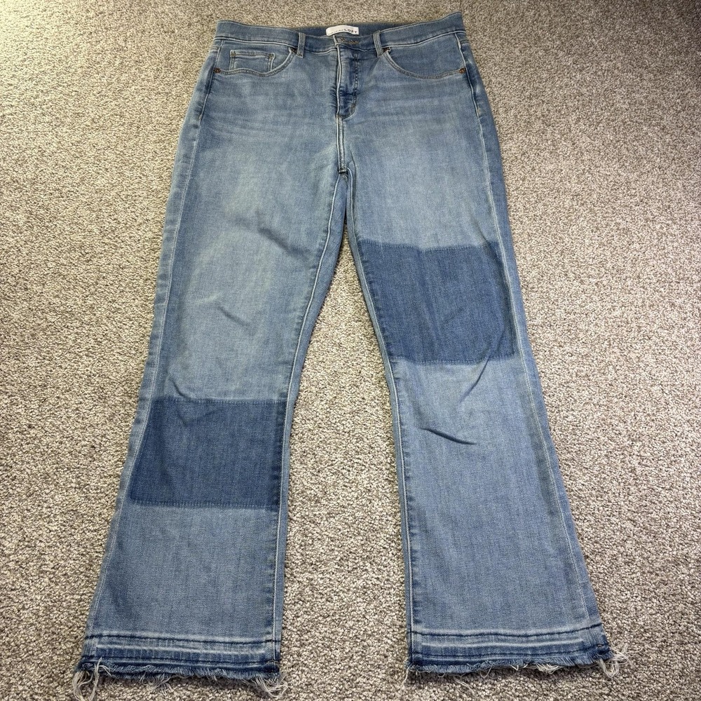 LOFT The Kick Crop Jeans Womens 10 Blue Light Wash Patchwork Frayed Hem Denim